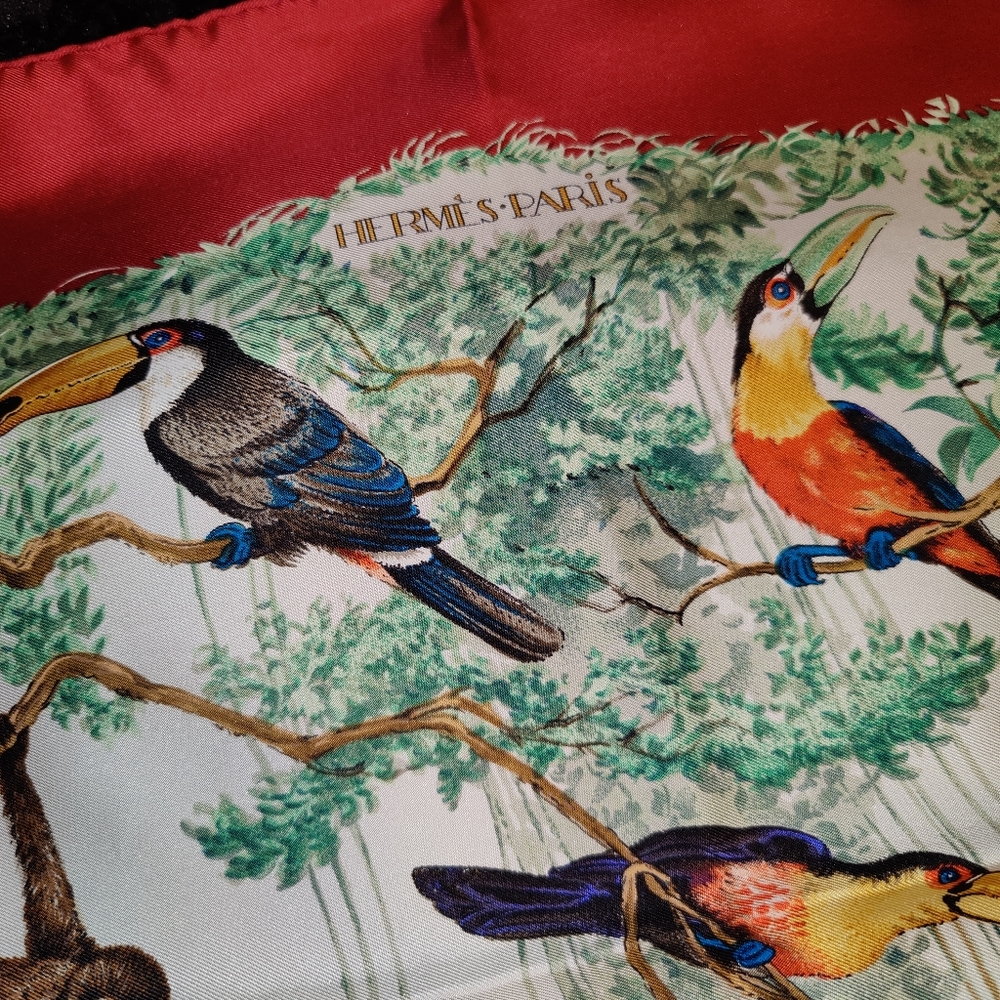HERMES Robert Dallet c.1988 "Equateur" Jungle Exotic Animal Silk Scarf, 90cm